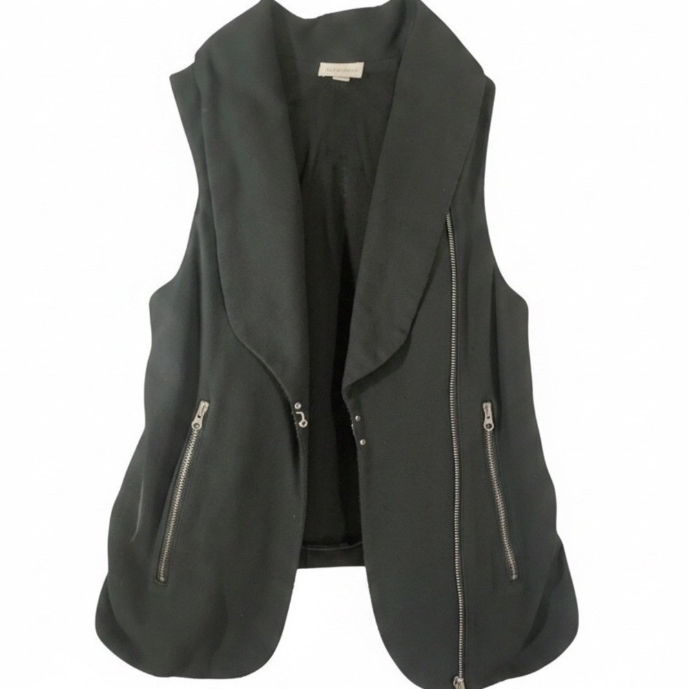 Witchery Womens Black Wool Blend Sleeveless Vest Shawl Collar Zip Pocket Size S